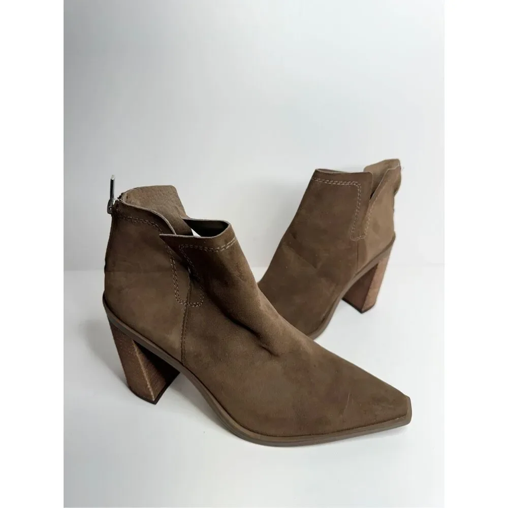 Vince Camuto Ankle Boots Size 9.5 Brown Back Zip Squared‎ Block Heel
